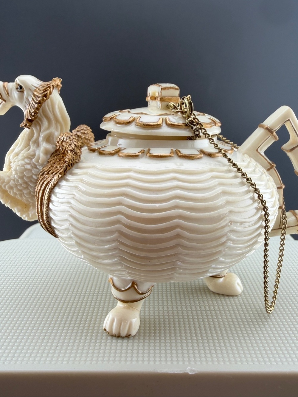 Nini Signed Miniature Griffin Dragon Teapot Trinket Box 4.5”x3.5”